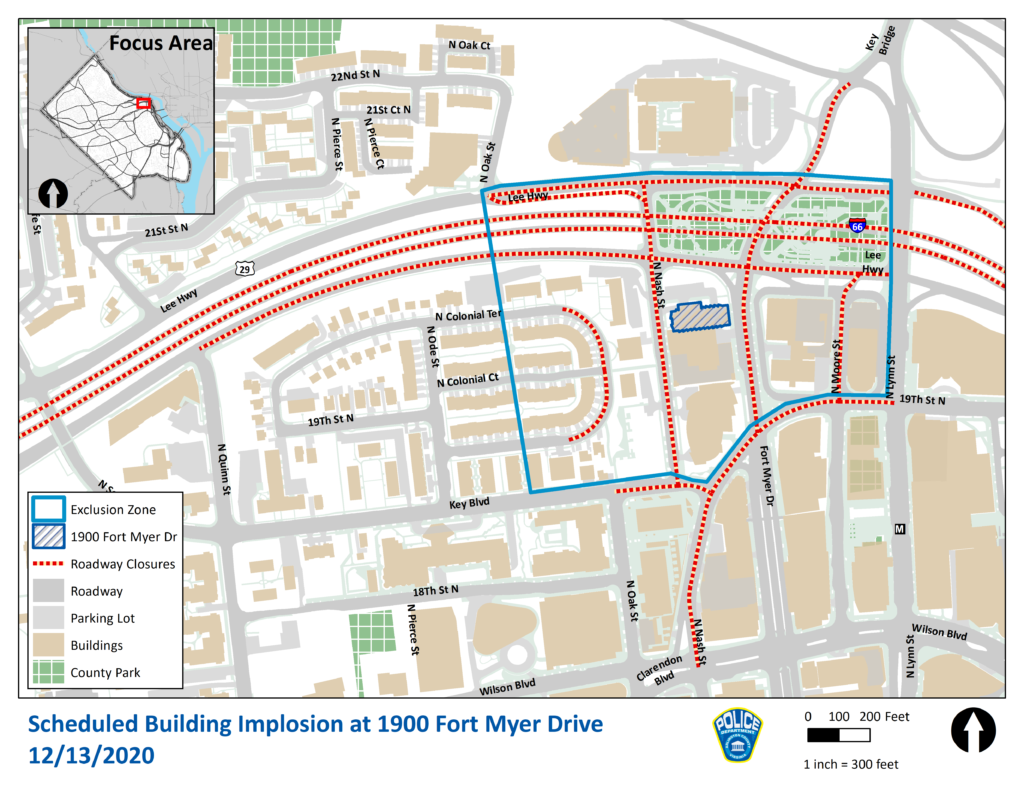 Map of Scheduled Building Implosion Road Closures