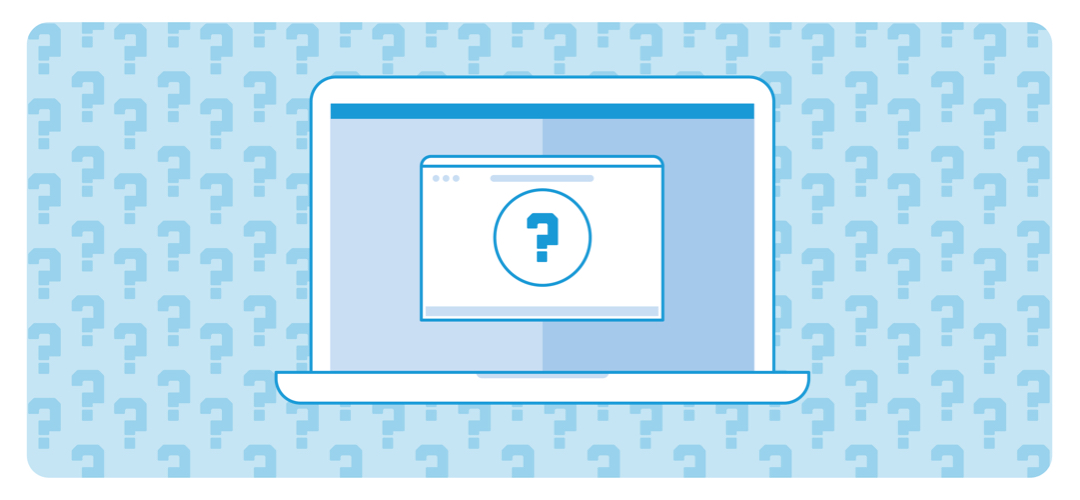 Laptop with a question mark on the screen